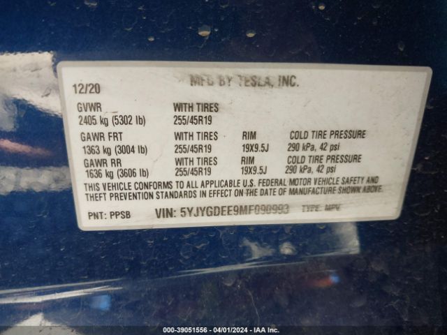 2021 TESLA MODEL Y 5YJYGDEE9MF090993 Photo 8