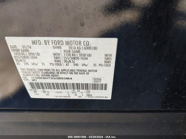 Ford Explorer Platinum 2016 1FM5K8HT3GGB93464 Image 9