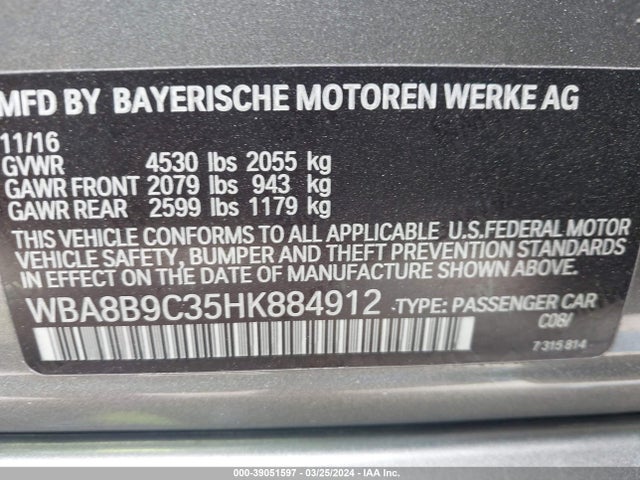 BMW 330I 2017 WBA8B9C35HK884912 Image 9