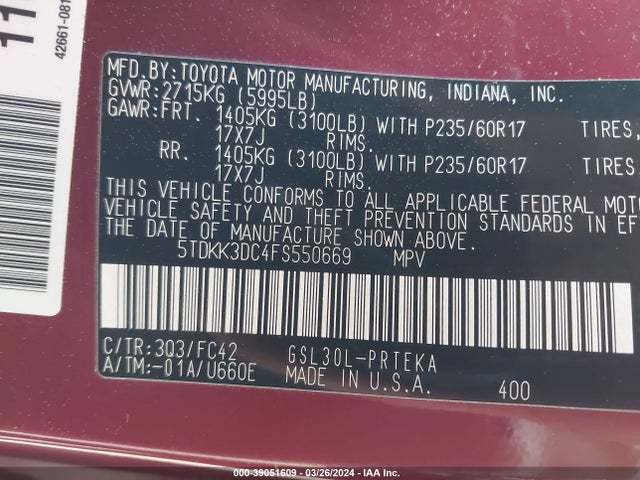 Toyota Sienna Le 8 Passenger 2015 5TDKK3DC4FS550669 Image 9