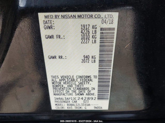 Nissan Altima 2.5 Sv 2018 1N4AL3AP1JC242892 Image 9