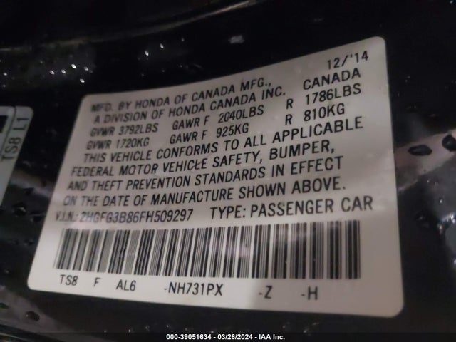 Honda CIVIC EX 2015 2HGFG3B86FH509297 Image 9