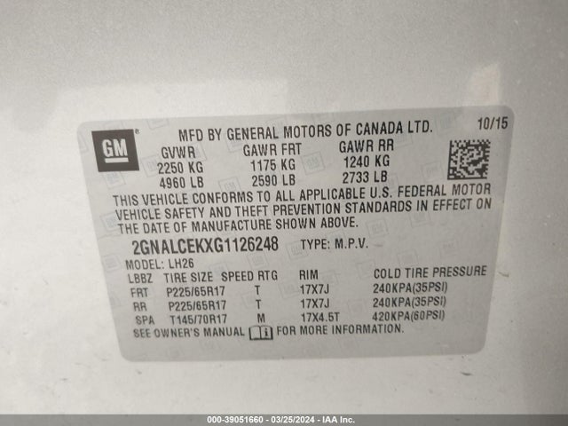 Chevrolet EQUINOX LT 2016 2GNALCEKXG1126248 Image 9