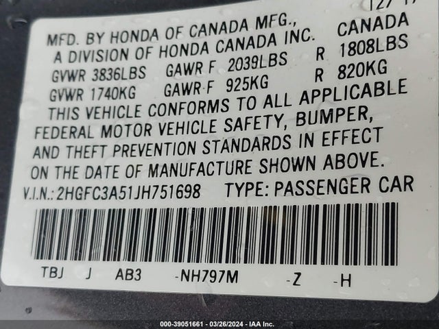 Honda CIVIC SI 2018 2HGFC3A51JH751698 Image 9