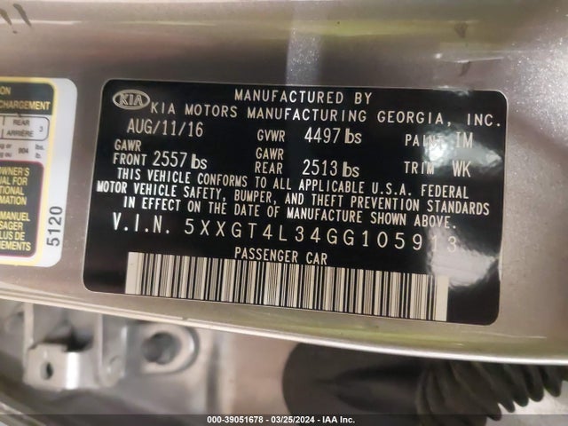 KIA Optima Lx 2016 5XXGT4L34GG105913 Image 9