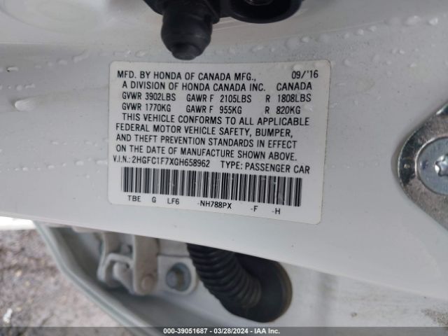2HGFC1F7XGH658962 Honda Civic Ex-l