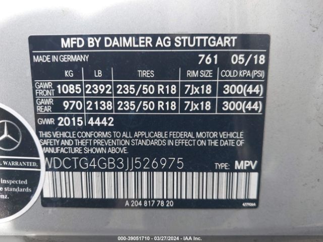 WDCTG4GB3JJ526975 Mercedes-Benz Gla 250 4matic