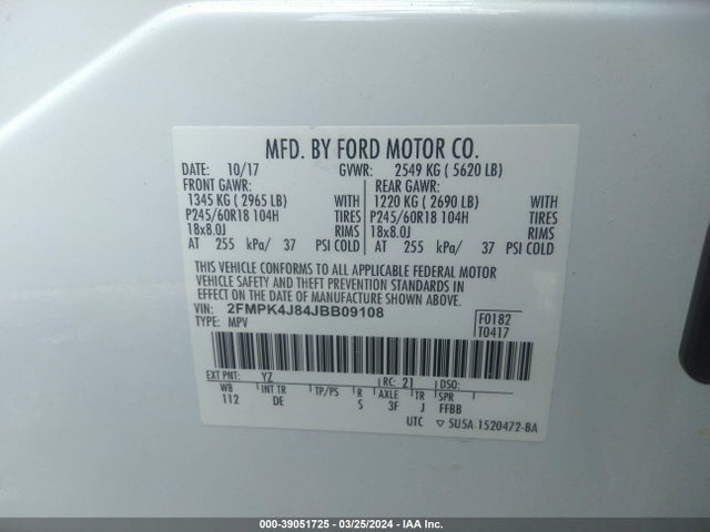 Ford EDGE SEL 2018 2FMPK4J84JBB09108 Image 9