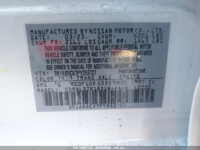Nissan Sentra Sv Xtronic Cvt 2023 3N1AB8CV7PY253727 Image 9