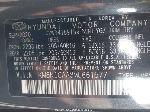 Hyundai Kona Se 2021 KM8K1CAA3MU661577 Image 9