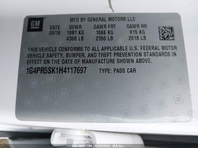 1G4PR5SK1H4117697 Buick Verano Sport Touring