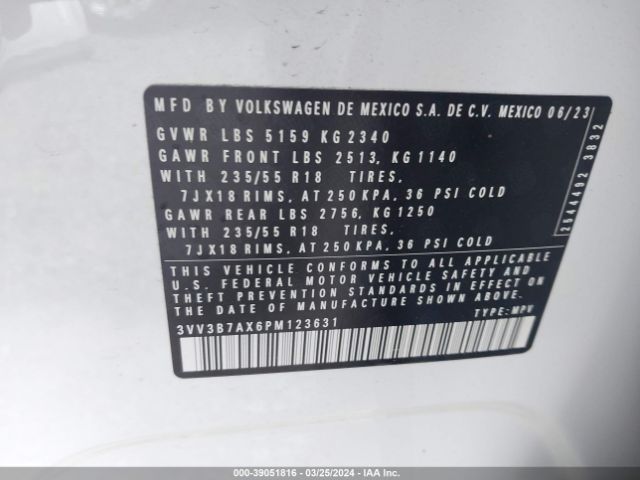 3VV3B7AX6PM123631 Volkswagen Tiguan 2.0t Se