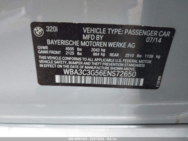 BMW 320i Xdrive 2014 WBA3C3G56ENS72650 Image 9