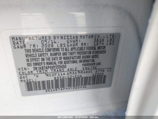 Nissan SENTRA SL 2017 3N1AB7AP4HY205456 Image 9
