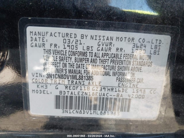 Nissan Versa S Xtronic Cvt 2021 3N1CN8DV1ML881385 Image 9