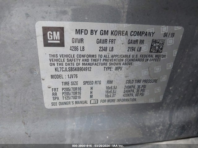 Chevrolet Trax Lt 2019 KL7CJLSB5KB904912 Image 9