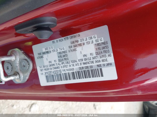 2010 Mazda Mx-5 Miata Sport მანქანა იყიდება აუქციონზე, vin: JM1NC2EFXA0209169, აუქციონის ნომერი: 39051918