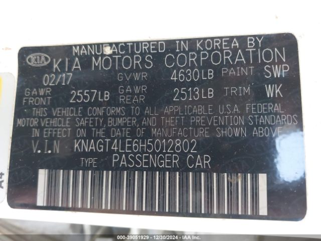KNAGT4LE6H5012802 KIA OPTIMA HYBRID