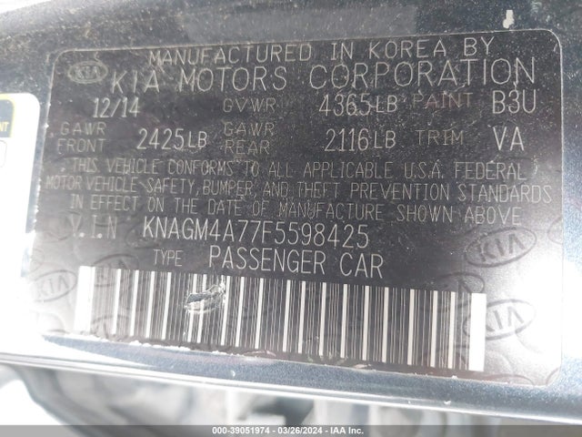 KIA Optima Lx 2015 KNAGM4A77F5598425 Image 9