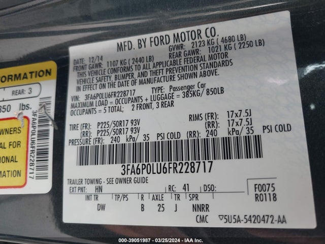 Ford Fusion Hybrid Se 2015 3FA6P0LU6FR228717 Image 9