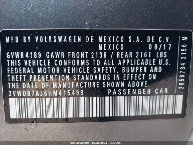 3VWDB7AJ6HM415499 Volkswagen JETTA SE