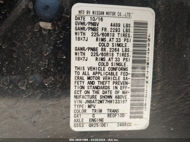 Nissan Rogue Sl 2017 JN8AT2MT7HW133167 Image 9