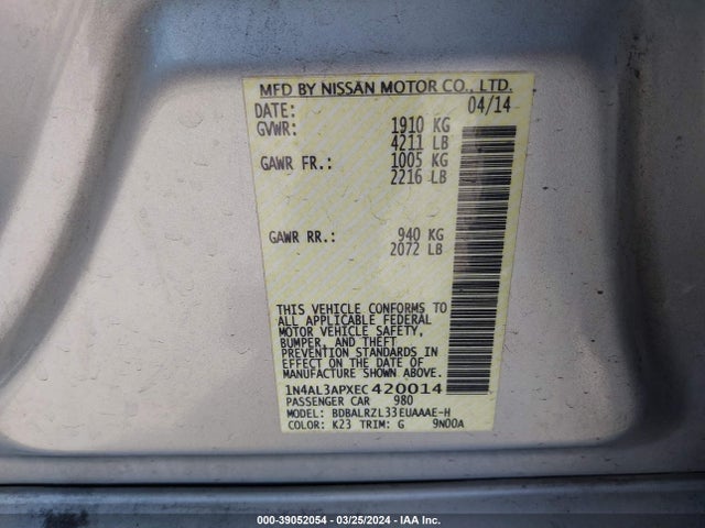 Nissan Altima 2.5 S 2014 1N4AL3APXEC420014 Image 9