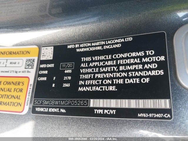 SCFSMGBW1MGP05265 Aston Martin Vantage Roadster