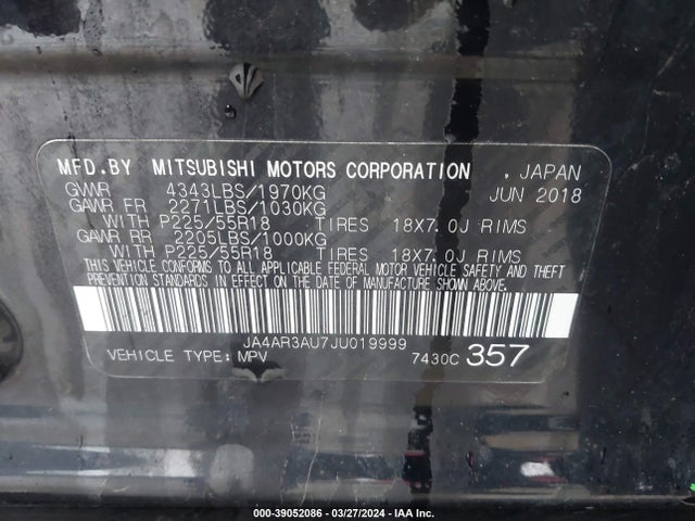 JA4AR3AU7JU019999 Mitsubishi Outlander Sport 2.0 Es/2.0 Le