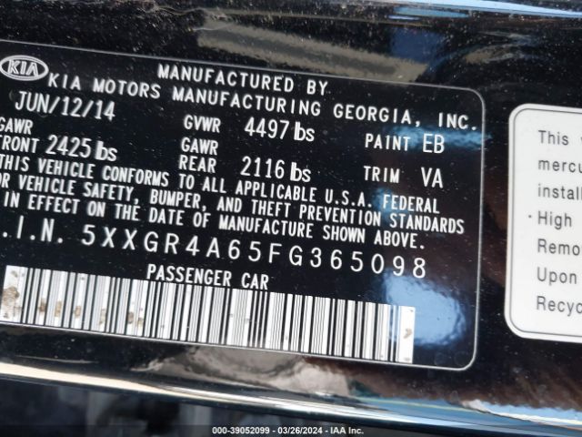 5XXGR4A65FG365098 KIA Optima Sxl Turbo