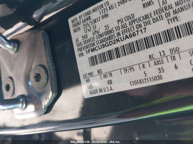 Ford ESCAPE SE 2019 1FMCU9GD2KUA66717 Image 9