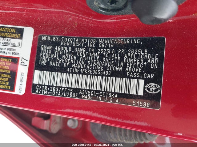 Toyota CAMRY SE 2014 4T1BF1FK8EU855403 Image 9