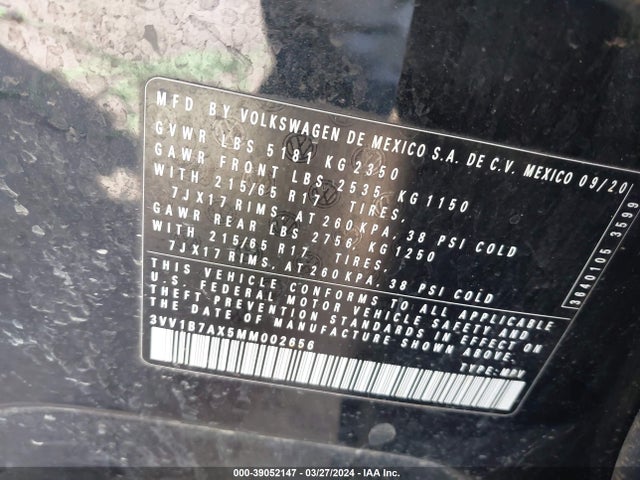 3VV1B7AX5MM002656 Volkswagen Tiguan 2.0t S