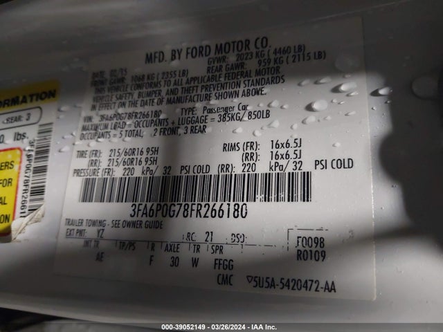 Ford FUSION S 2015 3FA6P0G78FR266180 Image 9