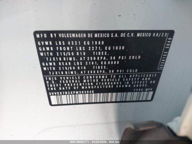 3VVEX7B2XPM363648 Volkswagen Taos 1.5t Se