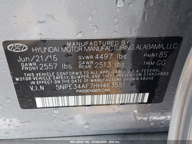 Hyundai Sonata Sport 2017 5NPE34AF7HH463551 Image 9