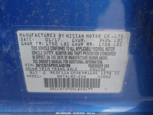 Nissan Versa 1.6 Sv 2017 3N1CN7AP0HL840199 Image 9