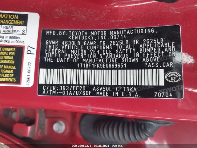 Toyota CAMRY SE 2014 4T1BF1FK9EU869651 Image 9