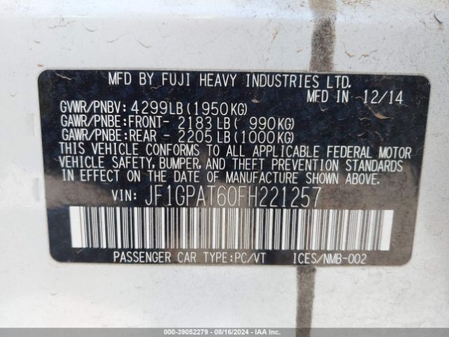 JF1GPAT60FH221257 Subaru Impreza 2.0i Sport Premium