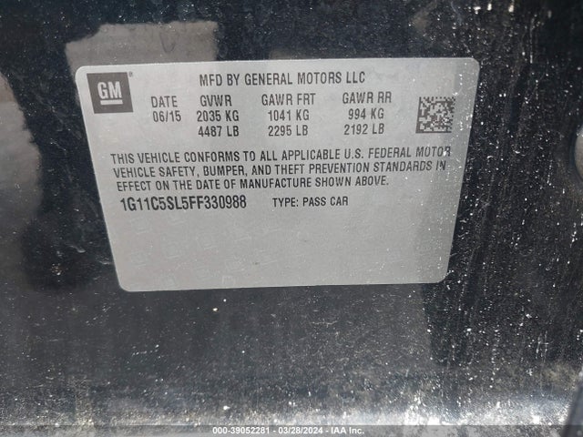 Chevrolet MALIBU 1LT 2015 1G11C5SL5FF330988 Image 9