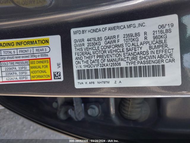 1HGCV1F32KA125506 Honda Accord Sport
