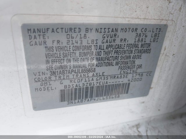 Nissan SENTRA SV 2018 3N1AB7AP4JL655658 Image 9