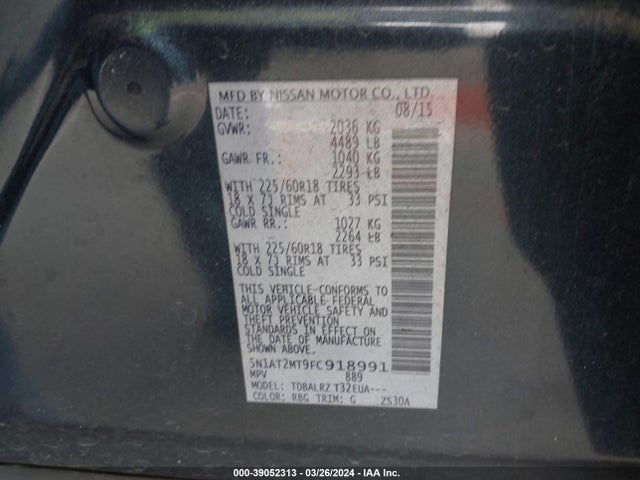 Nissan Rogue Sl 2015 5N1AT2MT9FC918991 Image 9