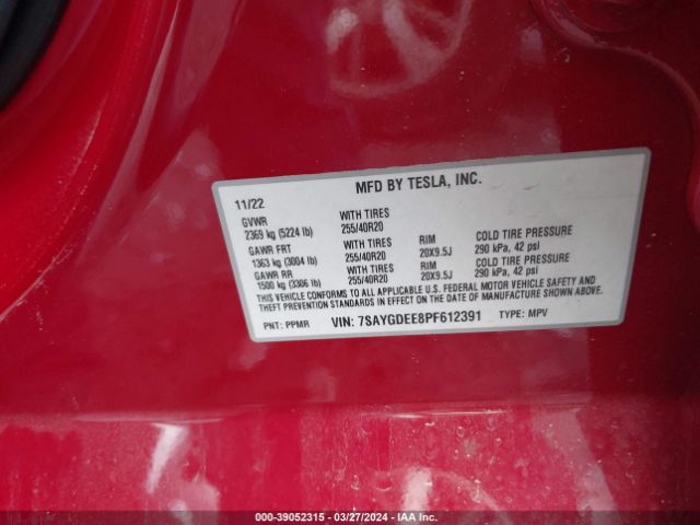 7SAYGDEE8PF612391 Tesla Model Y Awd/long Range Dual Motor All-wheel Drive