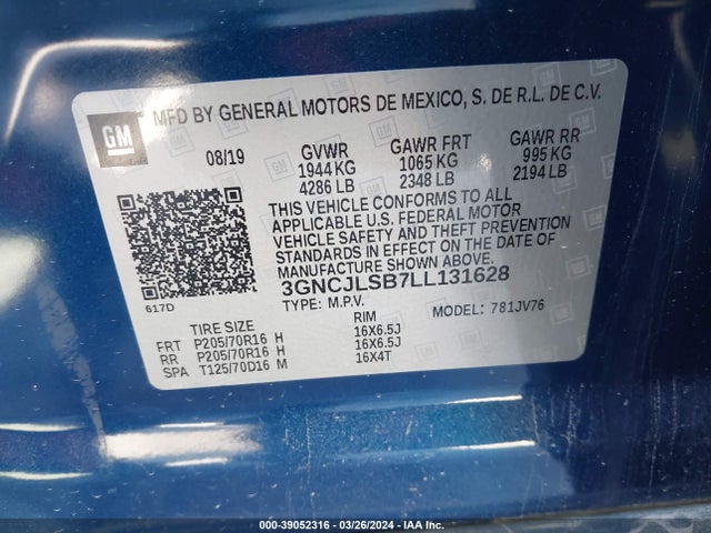 Chevrolet Trax Fwd Lt 2020 3GNCJLSB7LL131628 Image 9