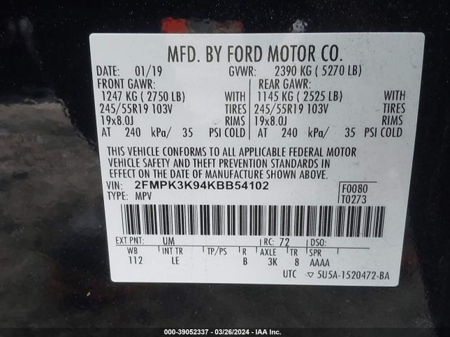 Ford Edge Titanium 2019 2FMPK3K94KBB54102 Image 9