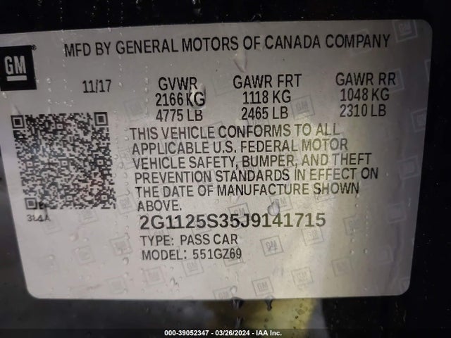 Chevrolet IMPALA 2LZ 2018 2G1125S35J9141715 Image 9