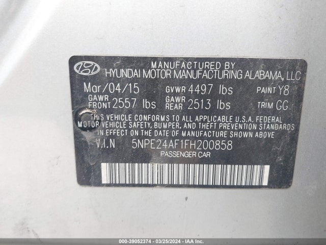 Hyundai SONATA SE 2015 5NPE24AF1FH200858 Image 9