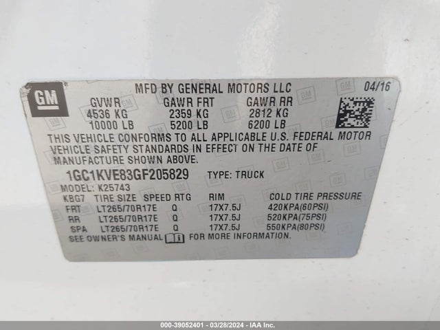 Chevrolet Silverado 2500hd Lt 2016 1GC1KVE83GF205829 Image 9