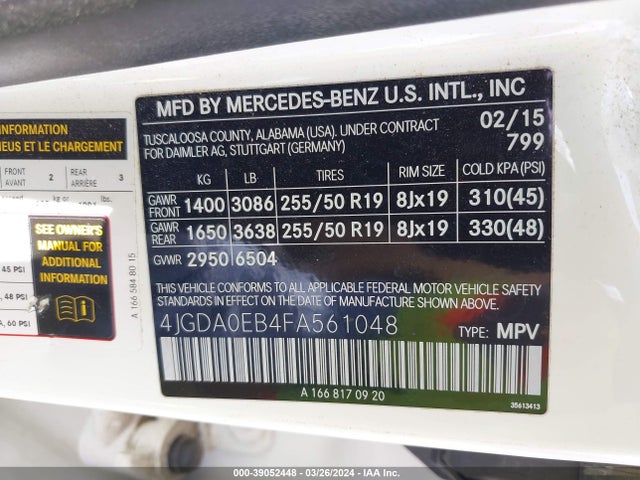 Mercedes-Benz Ml 250 Bluetec 4matic 2015 4JGDA0EB4FA561048 Image 9